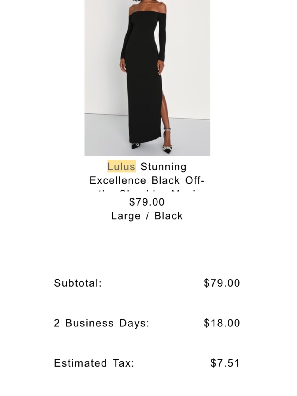 Lulu's Stunning Excellence Black Long-Sleeve Off-Shoulder Evening Gown - Picture 2 of 3